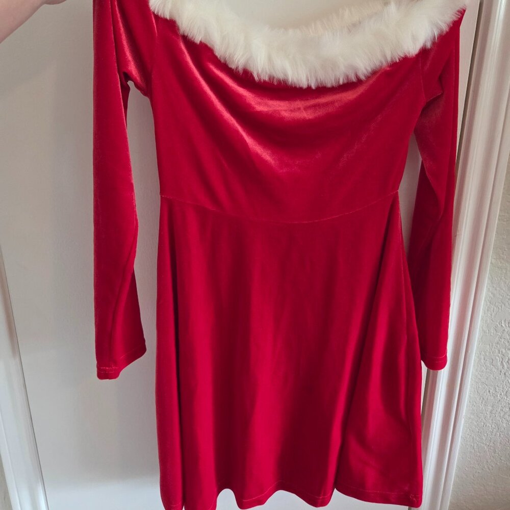Santa Mrs. Claus fit and flare off the shoulder velvet mini dress